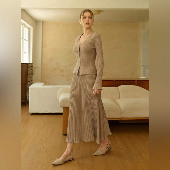Commense Dresses & Skirts - Commense Textured Knit Cardigan and Midi Skirt Set